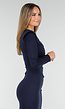 Navy Midi Jurk met Lange Mouwen en Goudkleurige Ringdetail