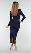 Navy Midi Jurk met Lange Mouwen en Goudkleurige Ringdetail
