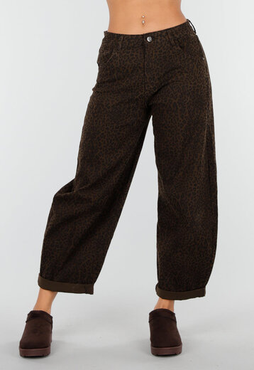 Bruine Barrel Jeans met Panterprint
