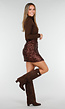 Bruine Wikkelrok met All Over Pailletten en Strikkoord
