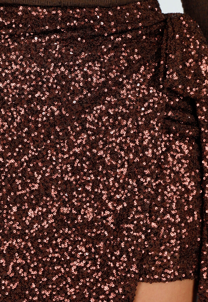 Bruine Wikkelrok met All Over Pailletten en Strikkoord