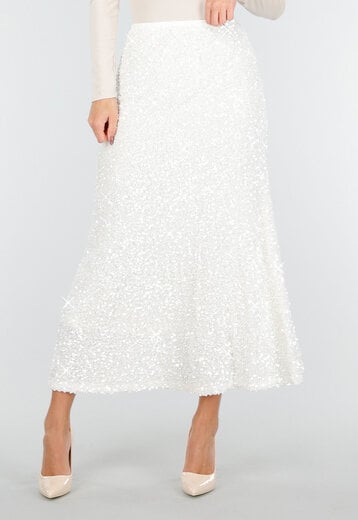 Witte Pailletten Rok met Midi Lengte