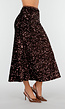 Bruine Midi Rok met All Over Pailletten en Subtiele Uitlopende Zoom