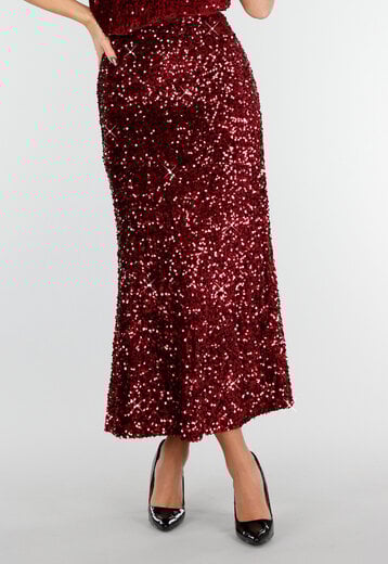 Rode Pailletten Midi Rok
