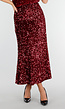 Rode Midi Rok met All Over Pailletten en Subtiele Uitlopende Zoom