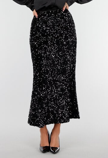 Zwarte Pailletten Midi Rok