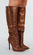 Bronzen Kniehoge Laarzen met All Over Strass en Hoge Naaldhak