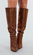Bronzen Kniehoge Laarzen met All Over Strass en Hoge Naaldhak