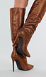 Bronzen Kniehoge Laarzen met All Over Strass en Hoge Naaldhak
