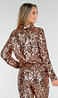 Goudkleurige Pailletten Blouse met Kraag en Lange Mouwen