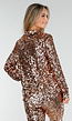 Goudkleurige Pailletten Blouse met Kraag en Lange Mouwen