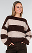 Gestreepte Fluffy Trui in Bruin en Beige met Losvallende Pasvorm