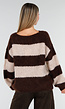 Gestreepte Fluffy Trui in Bruin en Beige met Losvallende Pasvorm