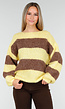 Gestreepte Fluffy Trui in Geel en Bruin met Losvallende Pasvorm