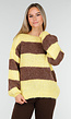 Gestreepte Fluffy Trui in Geel en Bruin met Losvallende Pasvorm