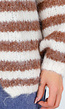 Gestreept Gebreid Vest in Bruin en Wit met Losvallend Model