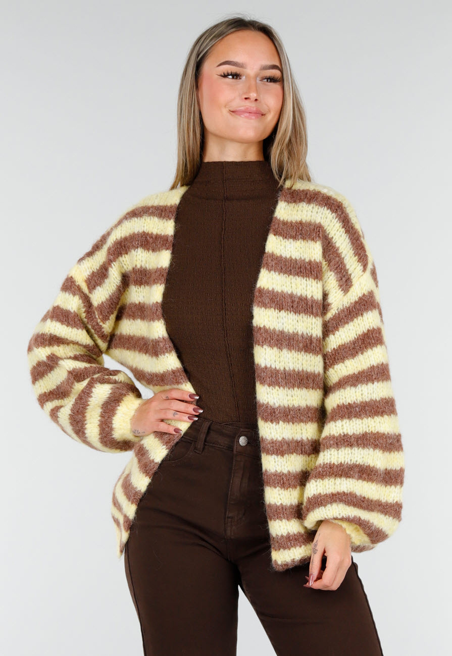 Gestreept Fluffy Vest in Geel en Bruin - Uwantisell.nl