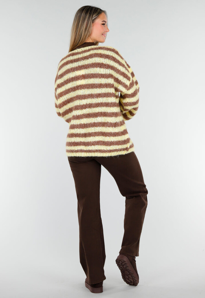 Gestreept Fluffy Vest in Geel en Bruin met Losvallende Pasvorm
