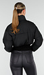 Zwarte Cropped Puffer Jas met Hoge Kraag en Verstelbare Trekkoorden