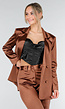 Bruine Satijnlook Blazer met Licht Getailleerde Pasvorm en Dubbele Knopen