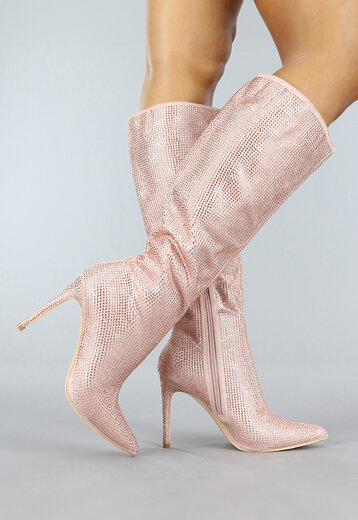 Lange Rosé Gouden Glitter Laarzen
