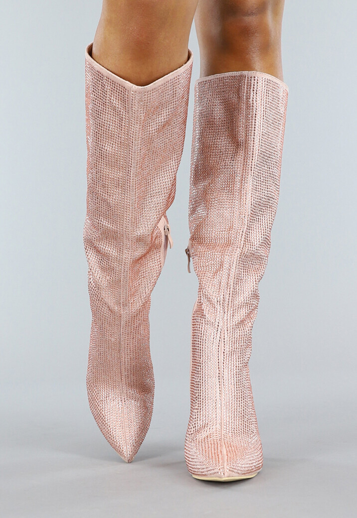 Lange Rosé Gouden Glitter Laarzen met Stiletto Hak