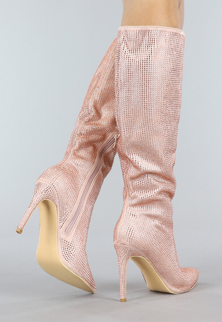 Lange Rosé Gouden Glitter Laarzen met Stiletto Hak