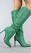 Lange Groene Glitter Laarzen met Stiletto Hak