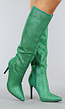 Lange Groene Glitter Laarzen met Stiletto Hak