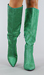 Lange Groene Glitter Laarzen met Stiletto Hak