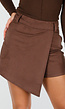 NEW160926 Bruine Asymmetrische Suede Stretch Skort