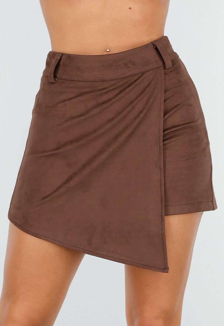 Bruine Asymmetrische Skort met Riemlusjes