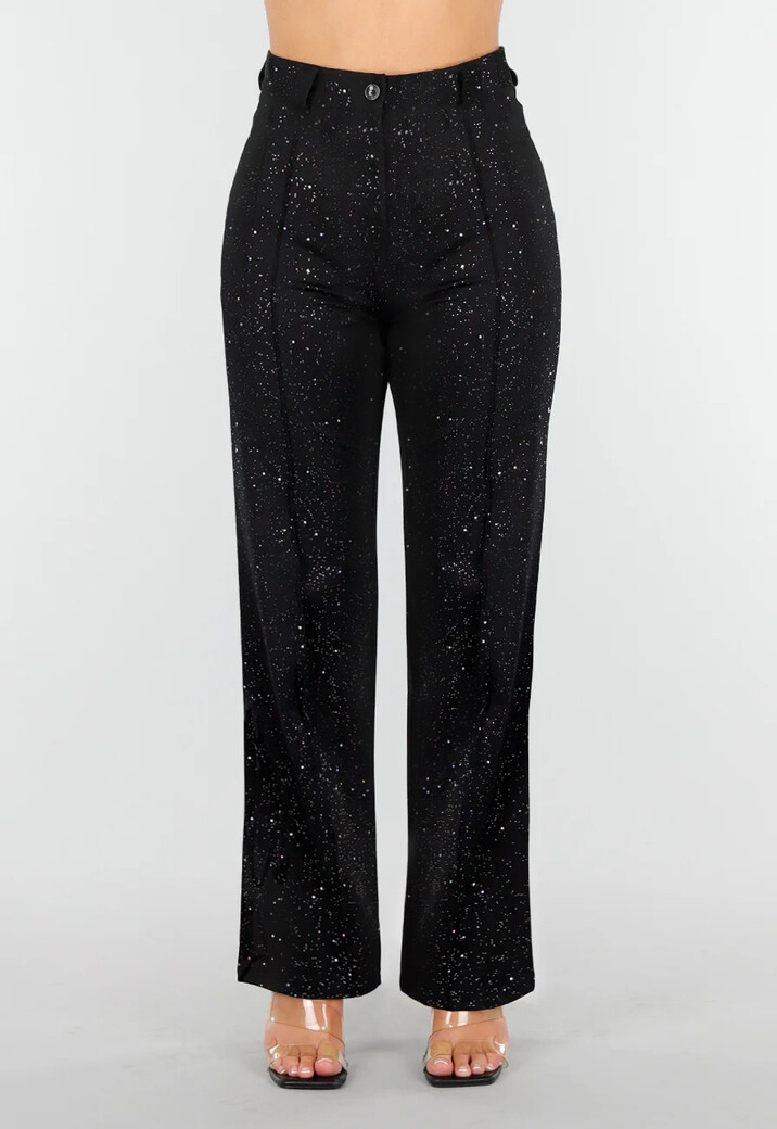 Zwarte Petite Glitter Super Stretch Pantalon met Riemlusjes