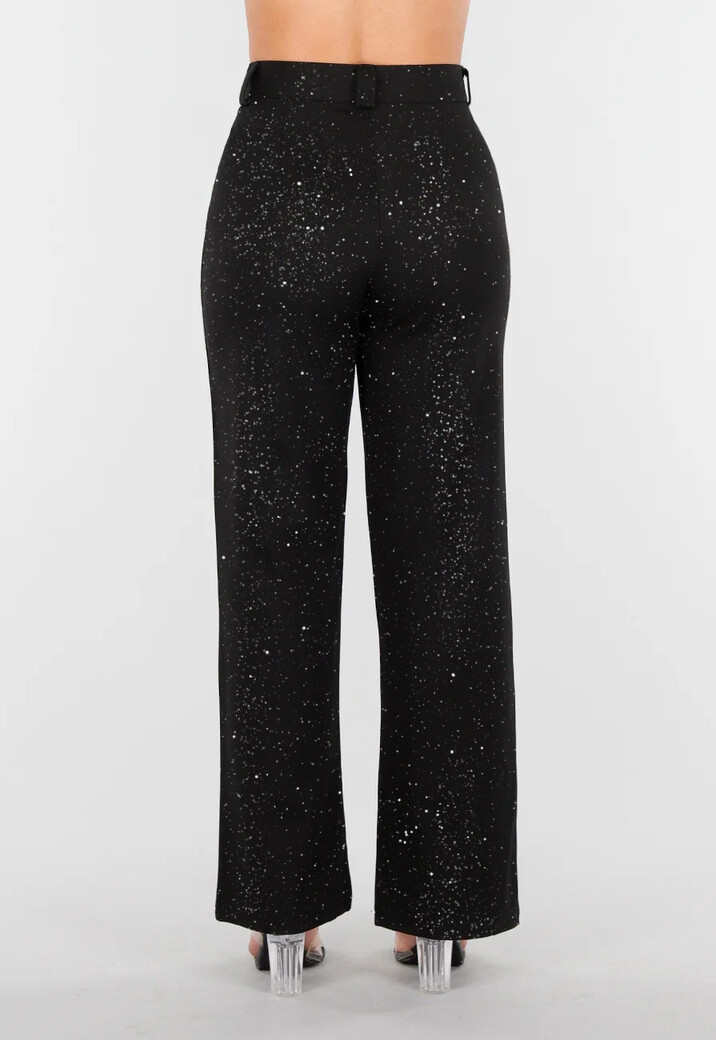 Zwarte Petite Glitter Super Stretch Pantalon met Riemlusjes