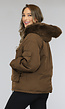 Bruine Oversized Winter Jas met Bontkraag