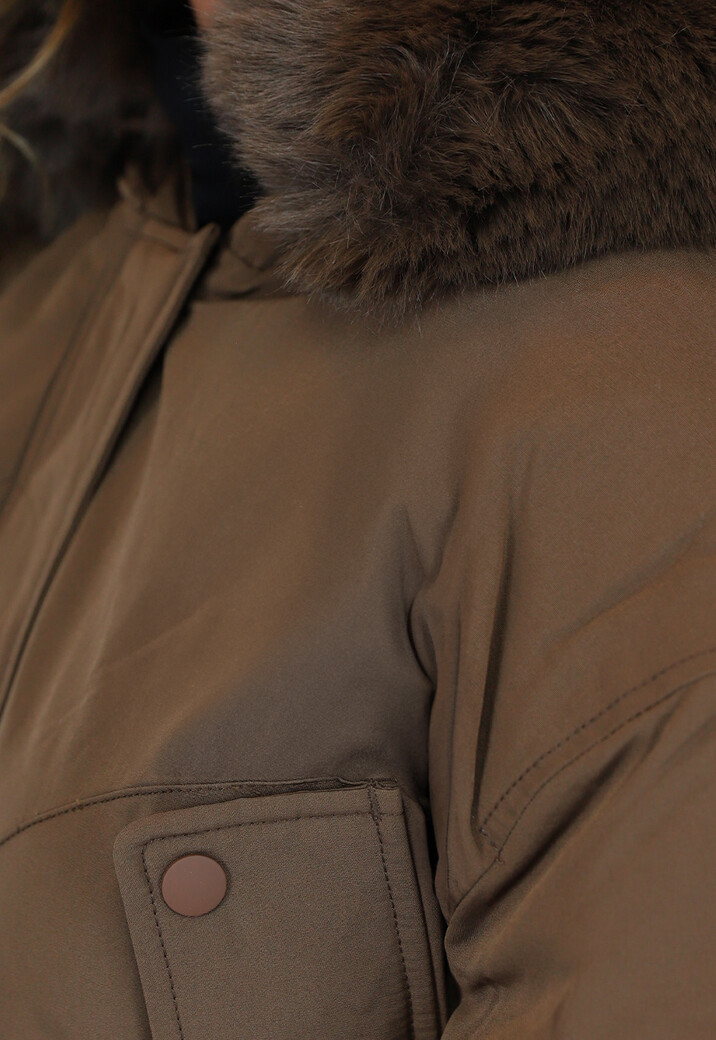 Bruine Oversized Winter Jas met Bontkraag