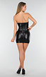 Zwarte Strapless Leatherlook Bodycon Jurk met Rits