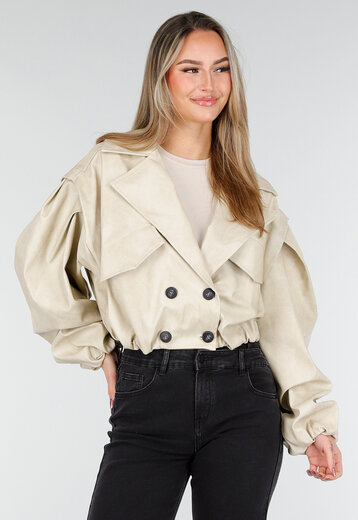 Beige Faux Leather Jasje