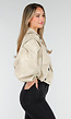 Beige Oversized Faux Leather Jasje met Pofmouwen