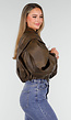 Bruin Oversized Faux Leather Jasje met Pofmouwen
