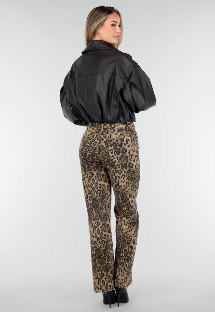 Zwarte Faux Leer Cropped Jas met Oversized Mouwen