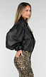Zwarte Faux Leer Cropped Jas met Oversized Mouwen