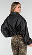 Zwarte Faux Leer Cropped Jas met Oversized Mouwen