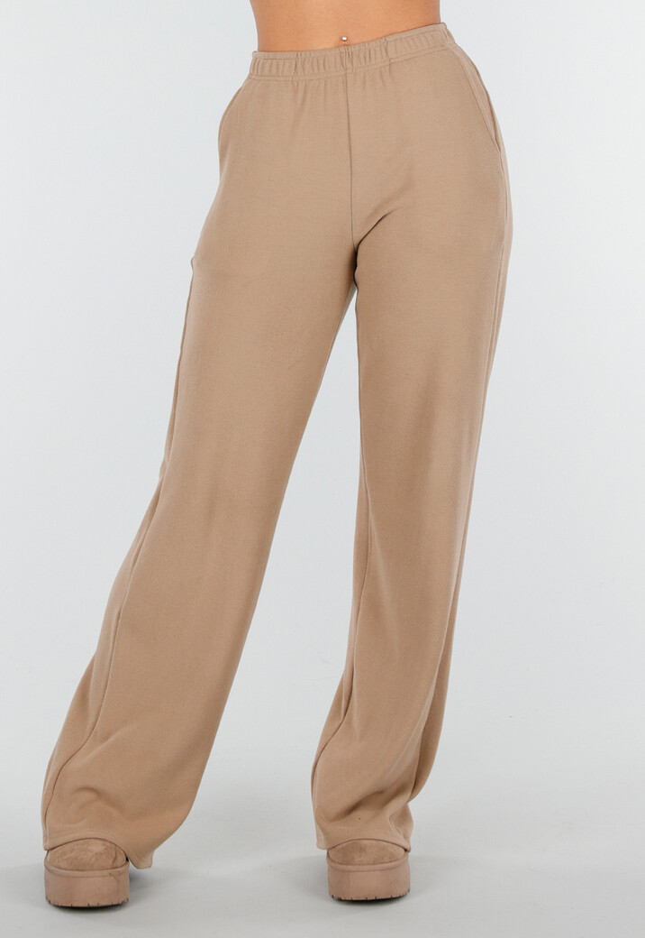 Beige Zachte Stretch Broek met Rechte Pijpen