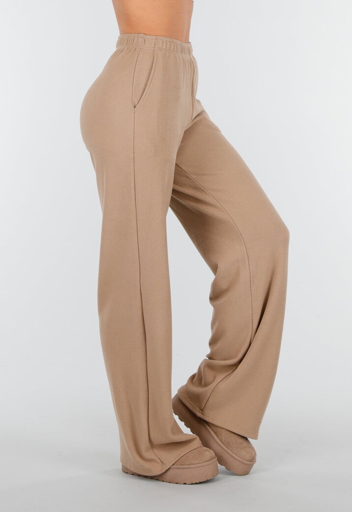 Beige Zachte Stretch Broek met Rechte Pijpen