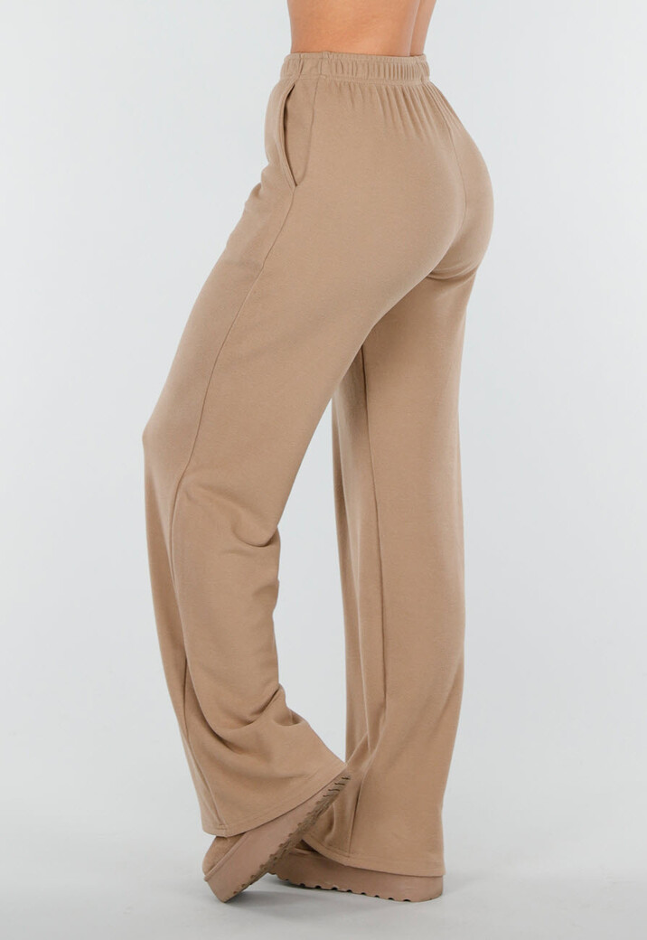 Beige Zachte Stretch Broek met Rechte Pijpen
