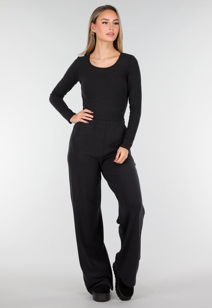 Grijze Zachte Stretch Broek met Rechte Pijpen