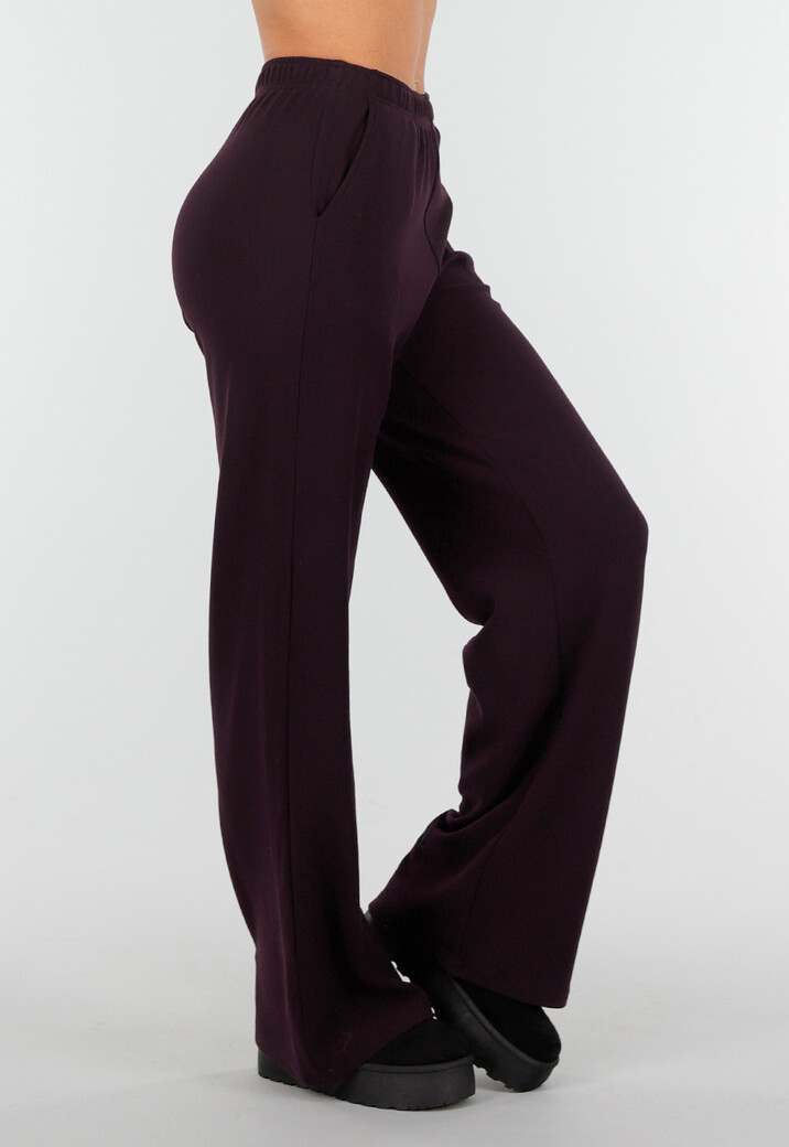 Aubergine Zachte Stretch Broek met Rechte Pijpen