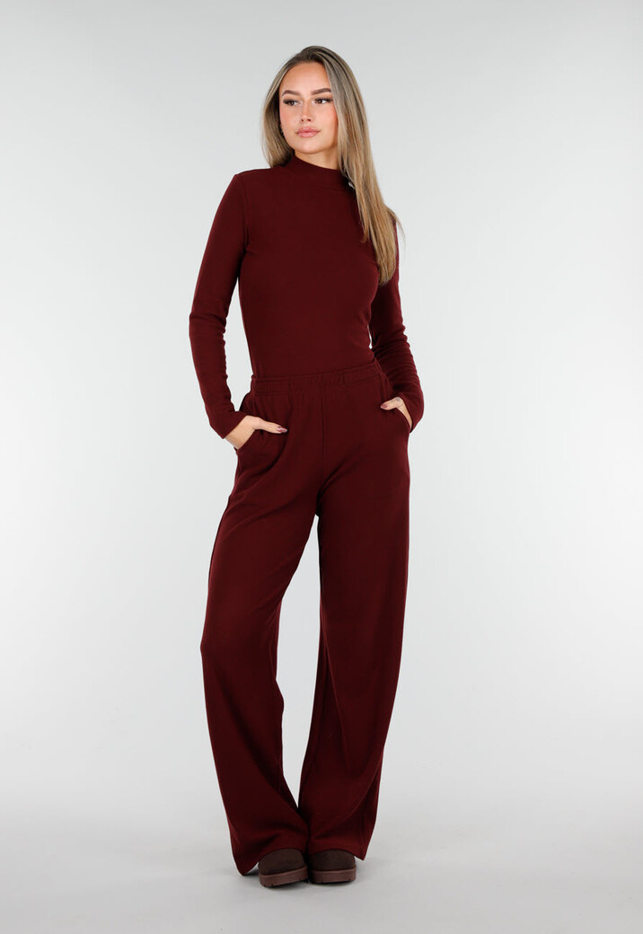 Burgundy Zachte Stretch Broek met Rechte Pijpen
