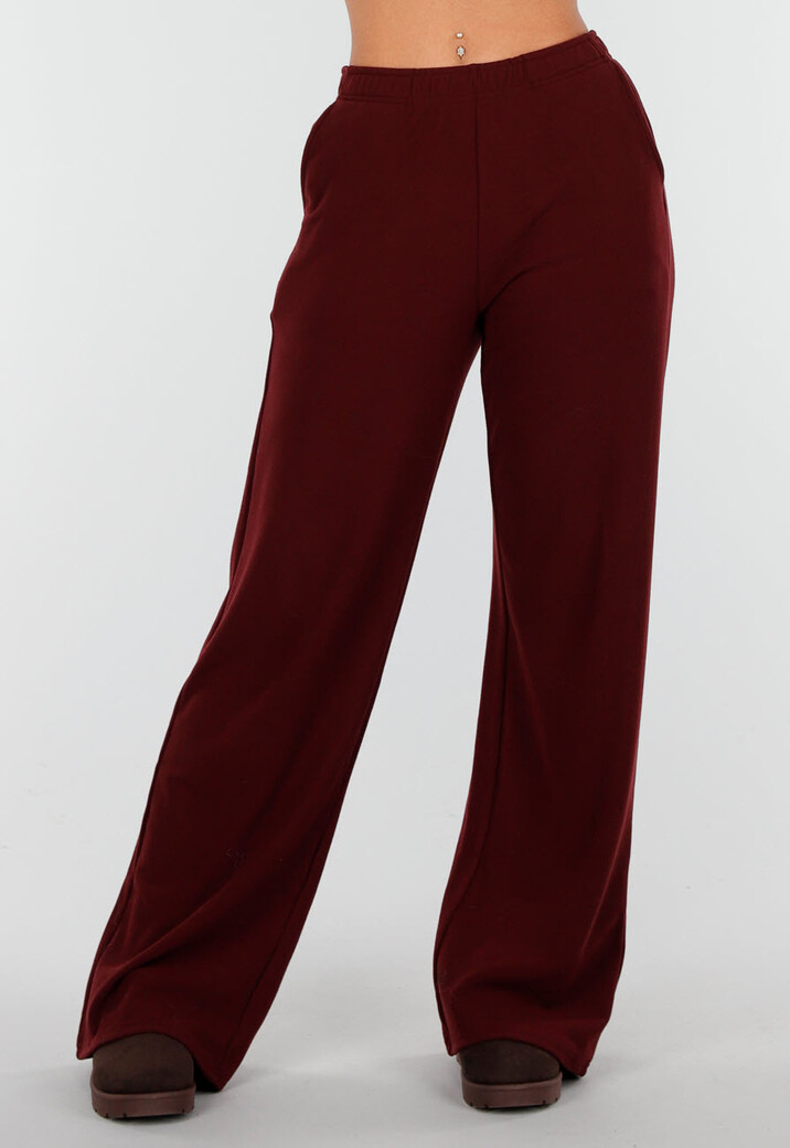 Burgundy Zachte Stretch Broek met Rechte Pijpen